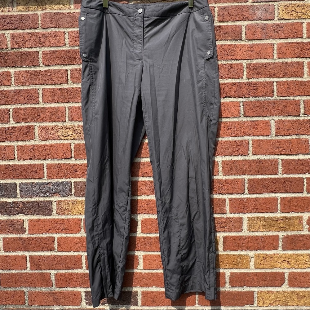 Liz Golf Sloane Performance Pant Gray Elastic Snap Pockets Zip Ankle Size 14